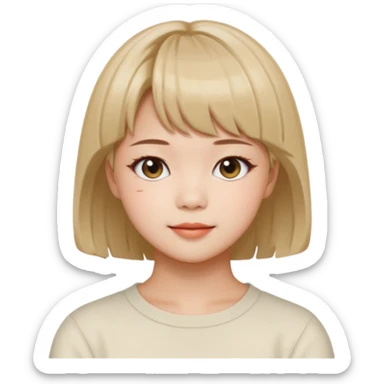 Jeongyeon de TWICE portrait emoji, short hair with bangs, cheerful expression sticker