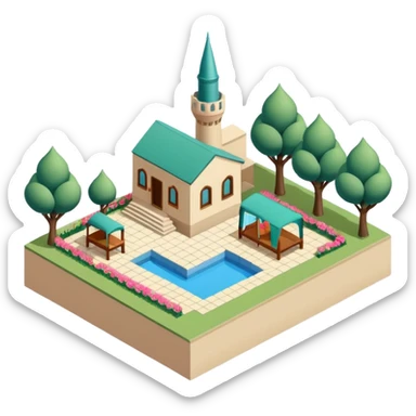 little city and many, small, ordinary, simple, home, Iranian-style, 1980, isometric sticker