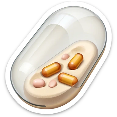 See through pill capsule with beige salt inside sticker