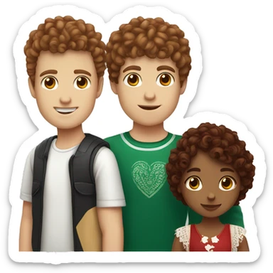 White boy with curly brown hair and Mexican girl with dark red hair with bangs  sticker