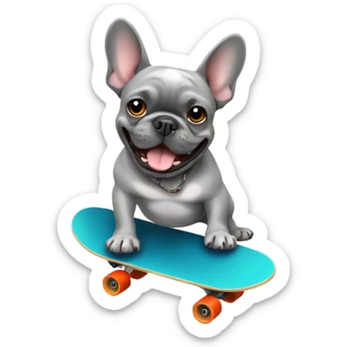 A grey French bulldog on a skateboard sticker
