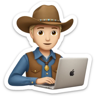 cowboy coder with a laptop infront and he is very white sticker