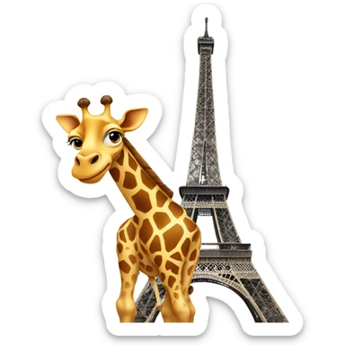 Giraffe standing in front of Eiffel Tower  sticker