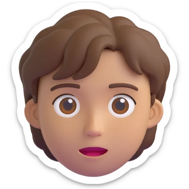 portrait of a young person with short tousled brown hair and a neutral expression in 3D emoji style sticker