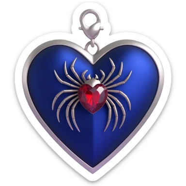 gothic heart, midnight blue silk texture, silver spider charm, elegant and moody sticker