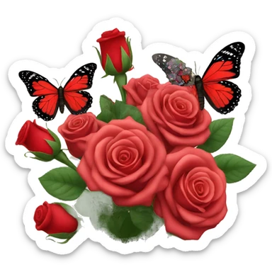 Red Roses bouquet with butterflies sticker