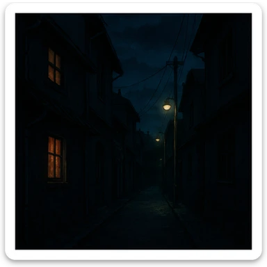 dark alley, dark street among houses sticker