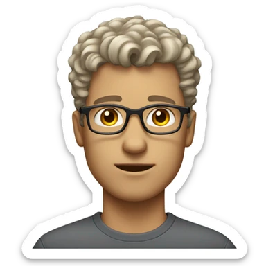 white male, short curly hair, light brown with a hint of grey, stubble, glasses, eyeroll expression. sticker