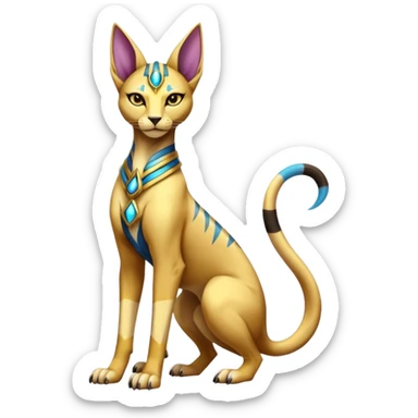 Modern futuristic shiny colorful Bastet-Anubis-Sphynx-Lombax-Zeraora-Renamon-fusion (full body) sticker
