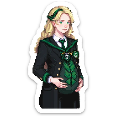 pregnant male in Slytherin uniform, blonde hair, pale skin sticker