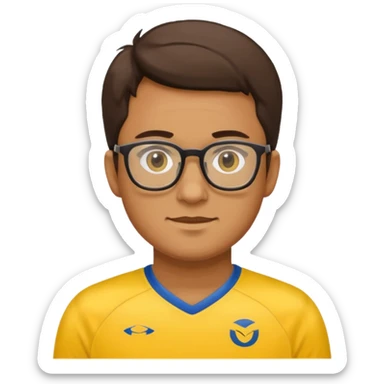 a glasses man with yellow jersey sticker