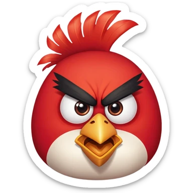 Red angry bird from Angry Birds game with triangular eyebrows and angry expression sticker