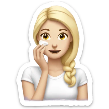 white girl applying cream on face sticker