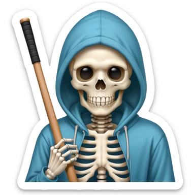 A skeleton in￼ hoodie with pool, Cue sticker