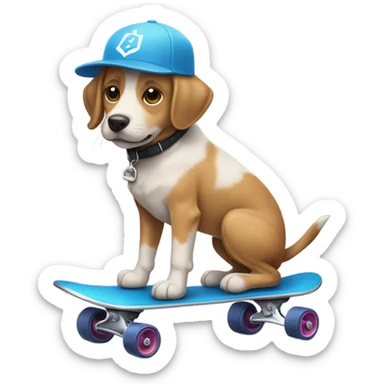 Un perro puesto una gorra en una patineta  sticker