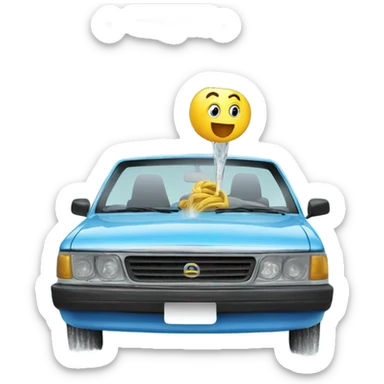 Water is pouring on the car from the hose sticker