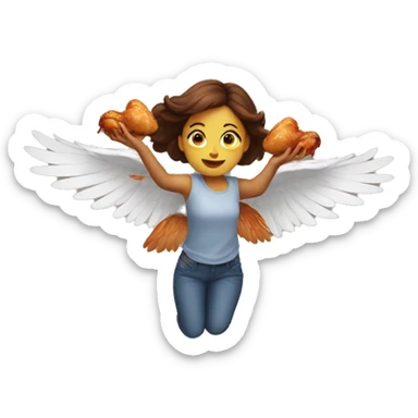 a girl flying with two bbq chicken wings on her back sticker