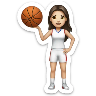 White skin brunette female playing football with basket ball sticker