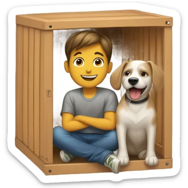 smiling boy in dog box  sticker
