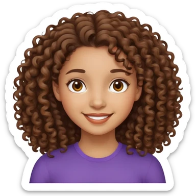 mixed-race girl with curly brown hair, smiling face sticker