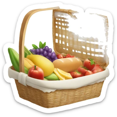 beautiful white picnic basket filled with romantic summer foods with a Summer Core sticker