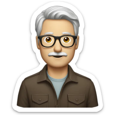 middle age white man mustache brown hair glasses with a camera sticker