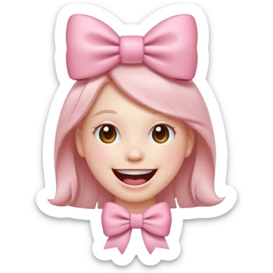 laughing emoji with a very pretty pale pale pink bow sticker
