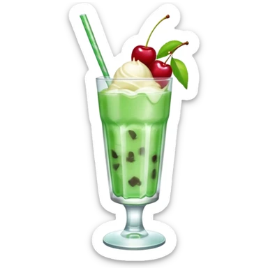 ice cream light green soda on a glass with ice cherry on top sticker