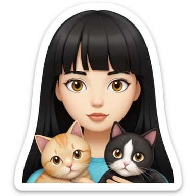 girl with long black  straight bangs hair and light grey-shared two cats sticker