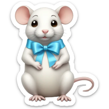 sitting full body fat rat with light blue ribbon bow sticker