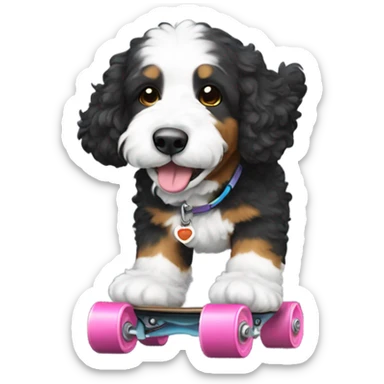 Bernedoodle with rollerskates sticker