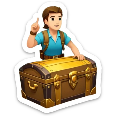 Icon for Adventure Movie: A vibrant, cinematic poster-style design featuring an action-packed scene. Include an adventurer with a map, a treasure chest, a jungle background, a towering mountain, and ancient ruins. Bright colors, bold typography, and an exciting atmosphere. Transparent background. sticker