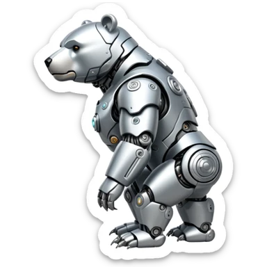 A cyborg bear drawn in full height in profile sticker