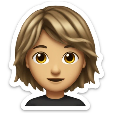 A Brunner hair kinda tanned with brown pitch black eyes and long to shoulders hair with curtain bangs sticker