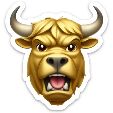 golden wall street bull portrait mascot angry sticker