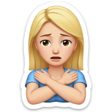 Arms crossed holding neck crying woman sticker