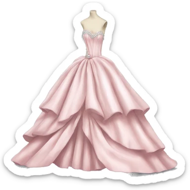 Light pink dress ball gown cascading bow beautiful silver details  sticker