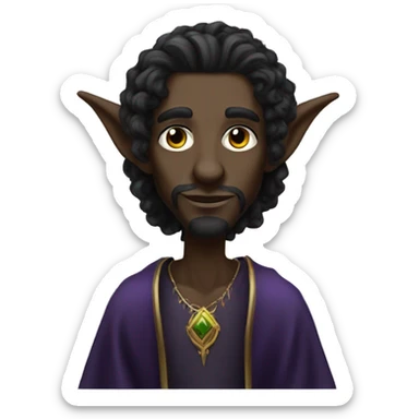  A black male high elf that is a witch fortune teller that has large, pointed ears with long black curly hair past his back sticker