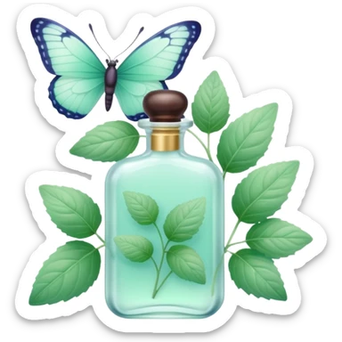 Minty perfume with mint plants, and butterfly, pastel aesthetic, pastelcore sticker