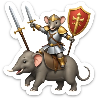 ELEPHENT KNIGHT WITH SHIELD AND SWORD RIDE ON THE RAT sticker