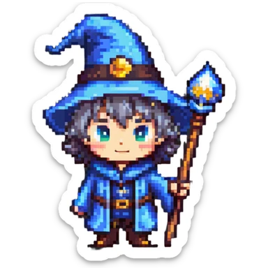 cute chibi male wizard with hat and wand sticker