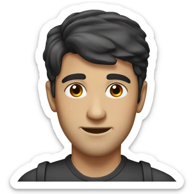 young dark-haired man with a toupee, brown eyes, short beard sticker