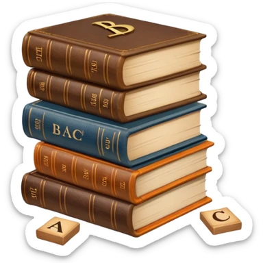 a stack of books with an ABC block tipped over and letters falling, symbolizing bad grammar and writing sticker
