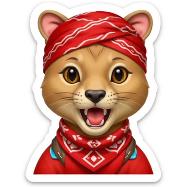
Fossa animal in a red bandana dressed as a rock singer winksFossa animal with a red bandana on its head screams sticker