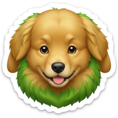 green dog extra furry golden retriever. The dog fur is all green sticker