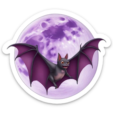 purple dripping vampire bat wings flying in front of large realistic full moon sticker