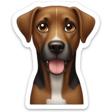 Black and brown dog with a prominent snaggletooth on the left side sticker