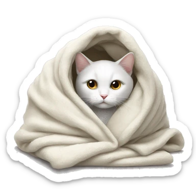 White cat in a blanket sticker