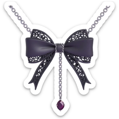 gothic bow with black lace, silver chains, and a dark gemstone center sticker