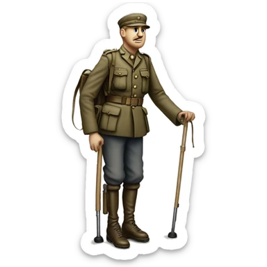 disabled ww1 soldie with amputation on crutches sticker